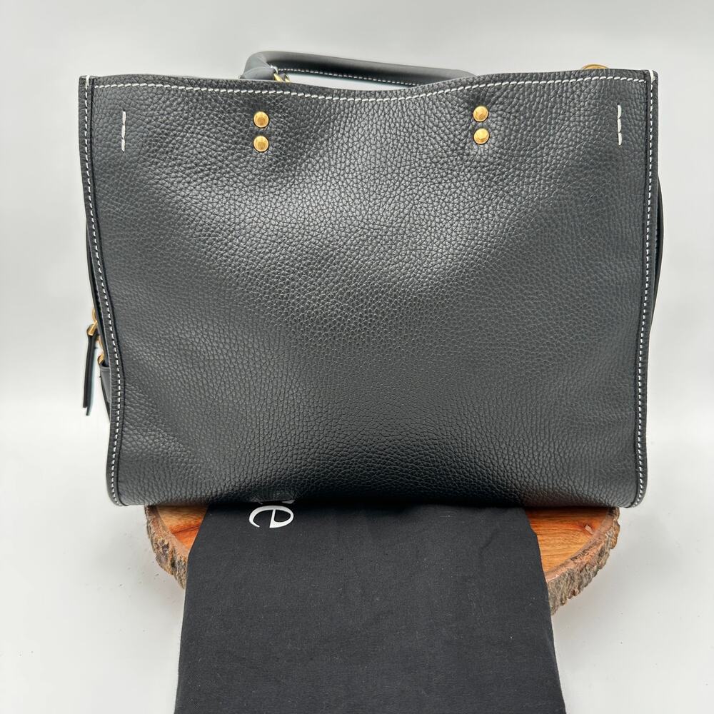 NEW Quince Italian Leather Medium Convertible Satchel Bag Black Brown Handles - Picture 8 of 16